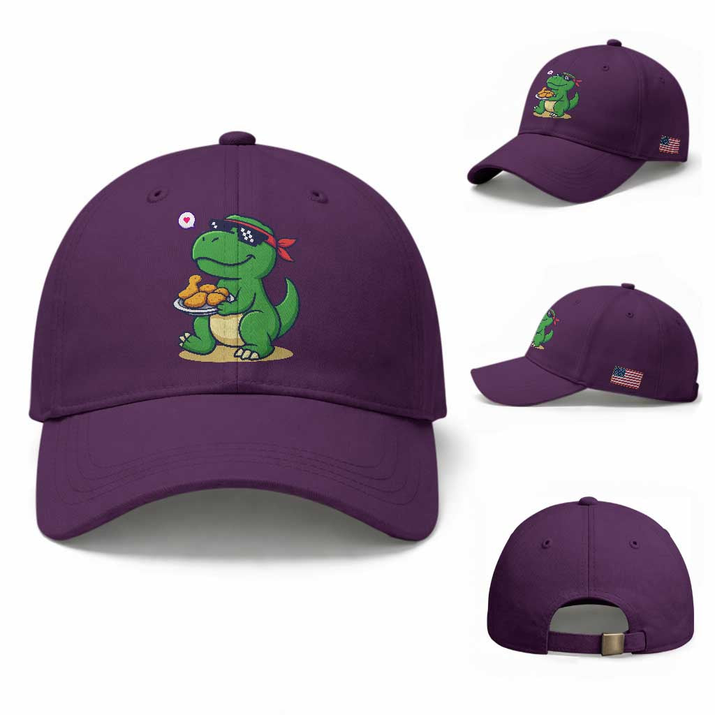 Cute Dinosaur Eating Chicken Nuggets Baseball Cap Food Humor Gift