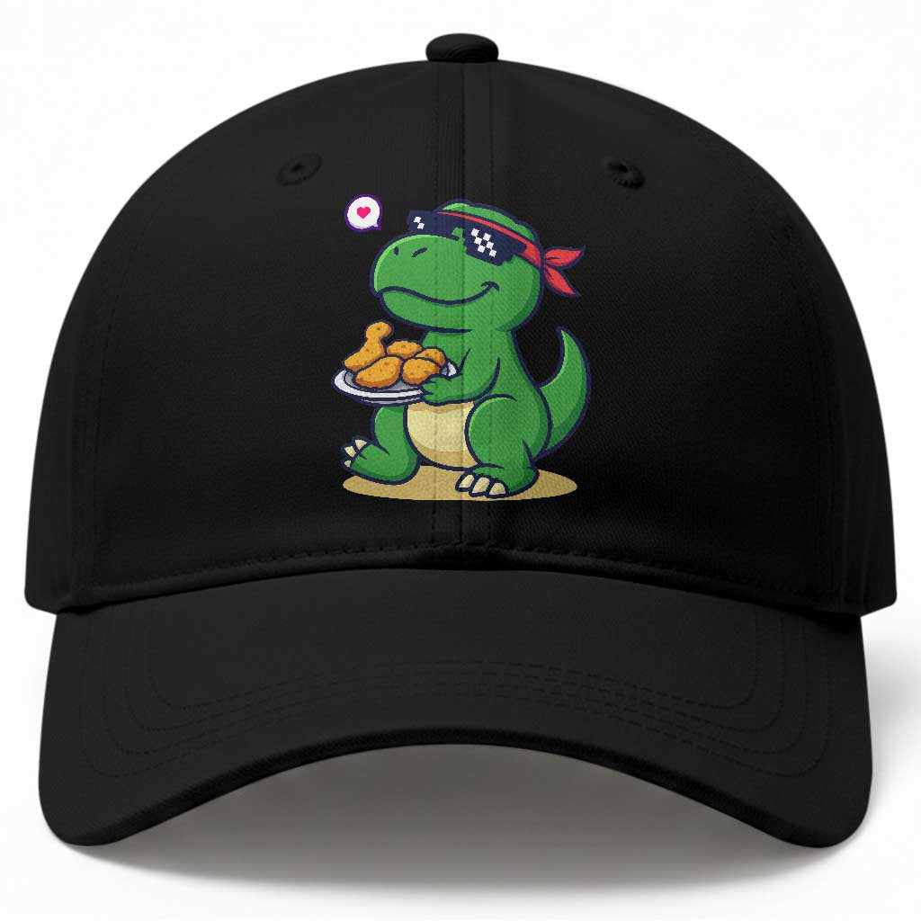 Cute Dinosaur Eating Chicken Nuggets Baseball Cap Food Humor Gift
