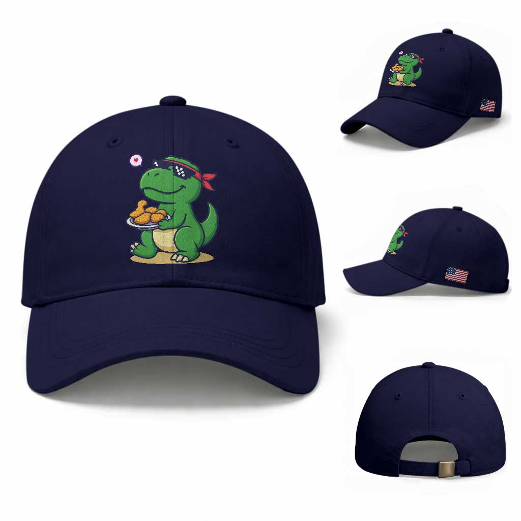 Cute Dinosaur Eating Chicken Nuggets Baseball Cap Food Humor Gift
