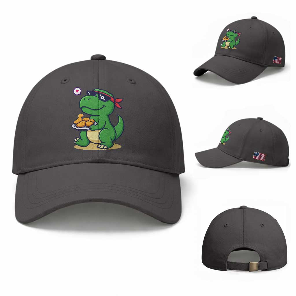 Cute Dinosaur Eating Chicken Nuggets Baseball Cap Food Humor Gift