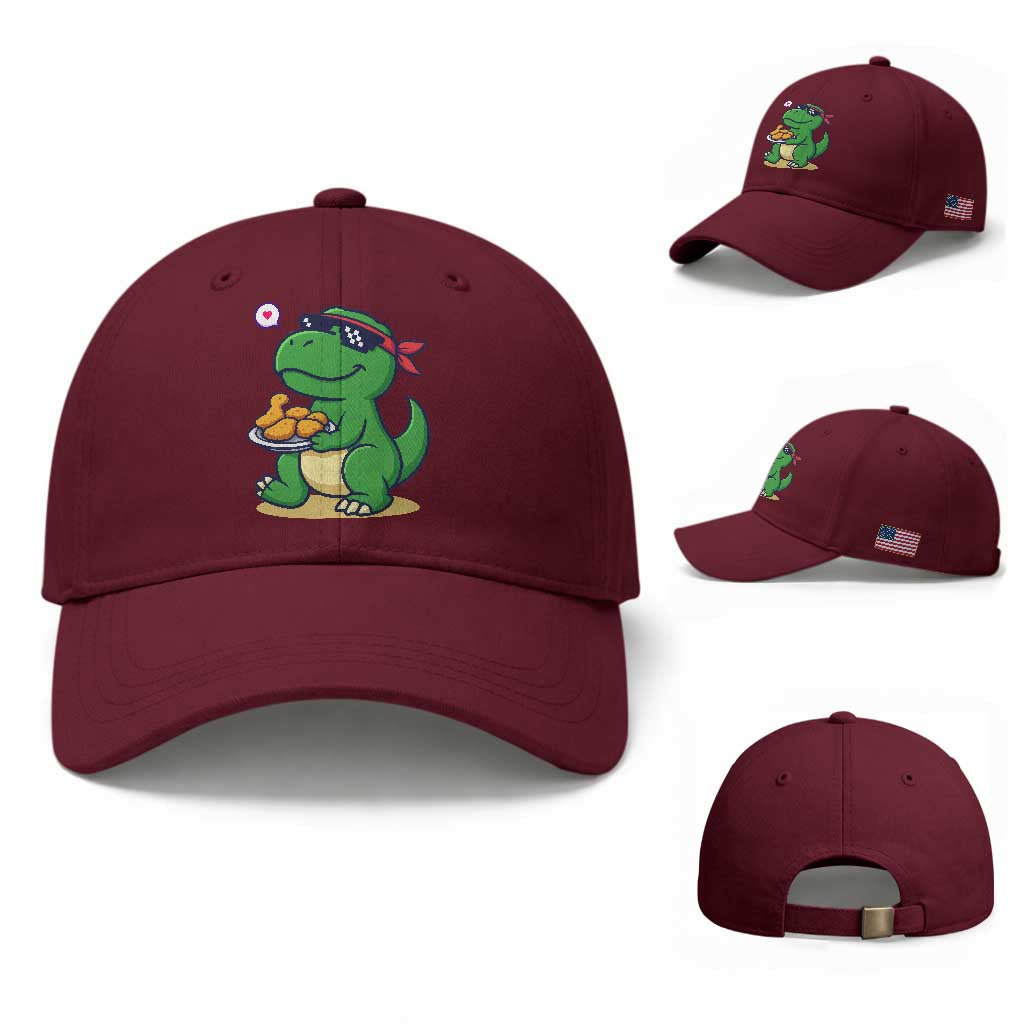 Cute Dinosaur Eating Chicken Nuggets Baseball Cap Food Humor Gift