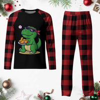 Cute Dinosaur Eating Chicken Nuggets Plaid Pajama Set Food Humor Gift - Wonder Print Shop