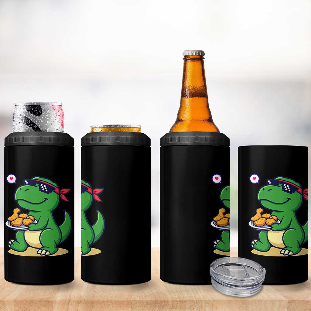 Cute Dinosaur Eating Chicken Nuggets 4 in 1 Can Cooler Tumbler Food Humor Gift