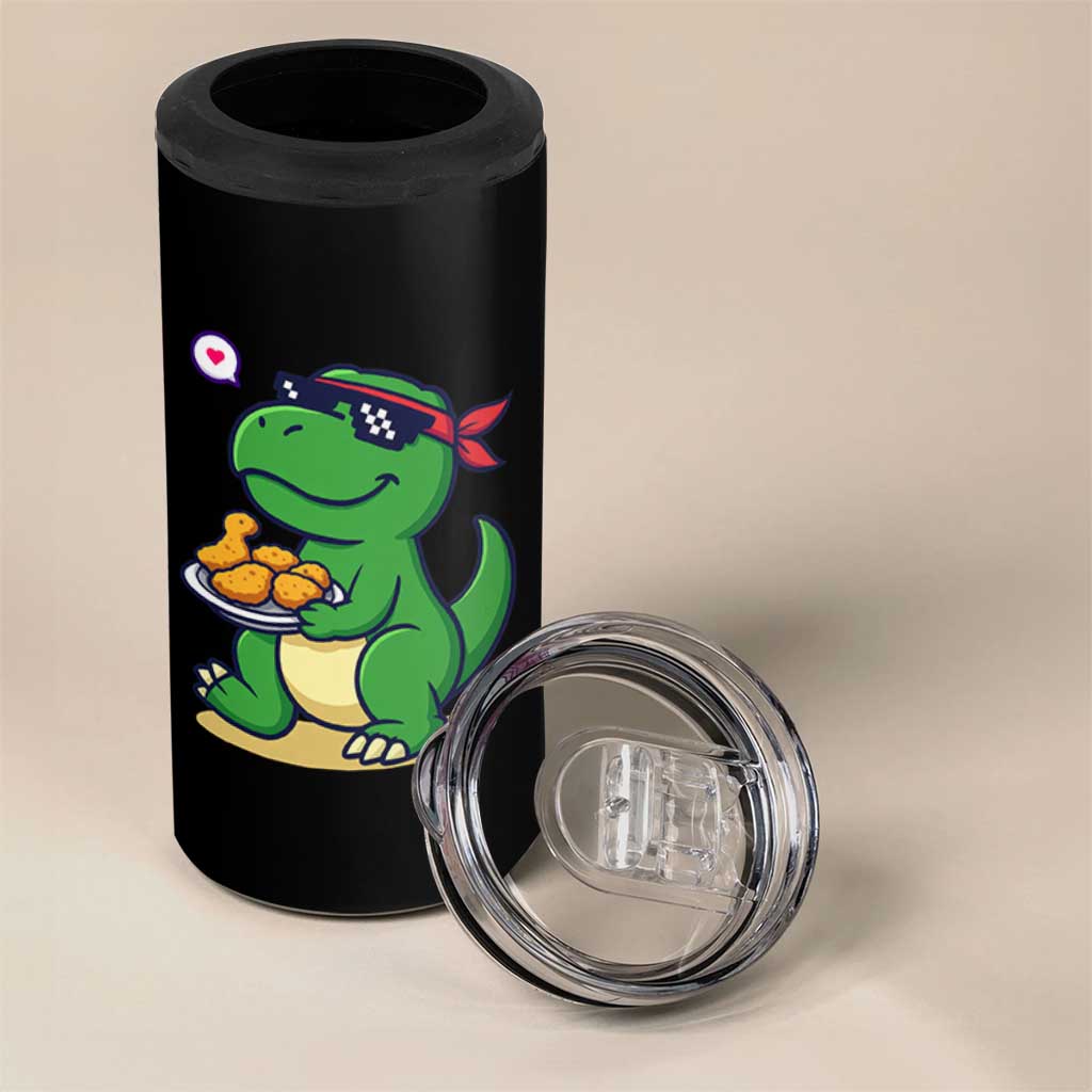 Cute Dinosaur Eating Chicken Nuggets 4 in 1 Can Cooler Tumbler Food Humor Gift
