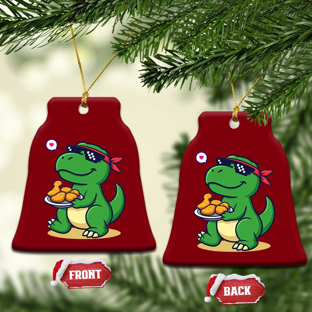 Cute Dinosaur Eating Chicken Nuggets Ceramic Ornament Food Humor Gift - Wonder Print Shop