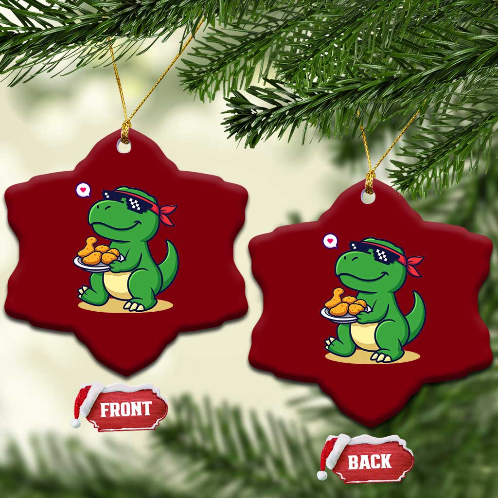 Cute Dinosaur Eating Chicken Nuggets Ceramic Ornament Food Humor Gift - Wonder Print Shop