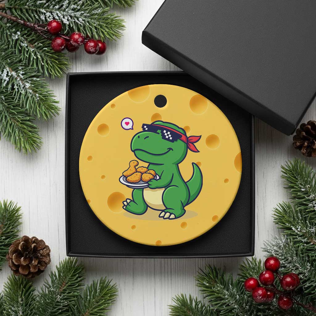 Cute Dinosaur Eating Chicken Nuggets Ceramic Ornament Food Humor Gift - Wonder Print Shop