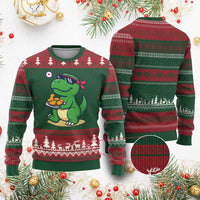 Cute Dinosaur Eating Chicken Nuggets Ugly Christmas Sweater Food Humor Gift - Wonder Print Shop