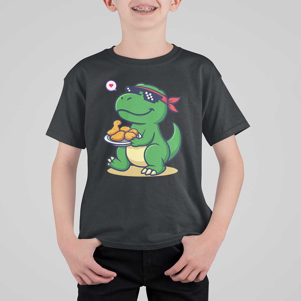Cute Dinosaur Eating Chicken Nuggets T Shirt For Kid Food Humor Gift - Wonder Print Shop