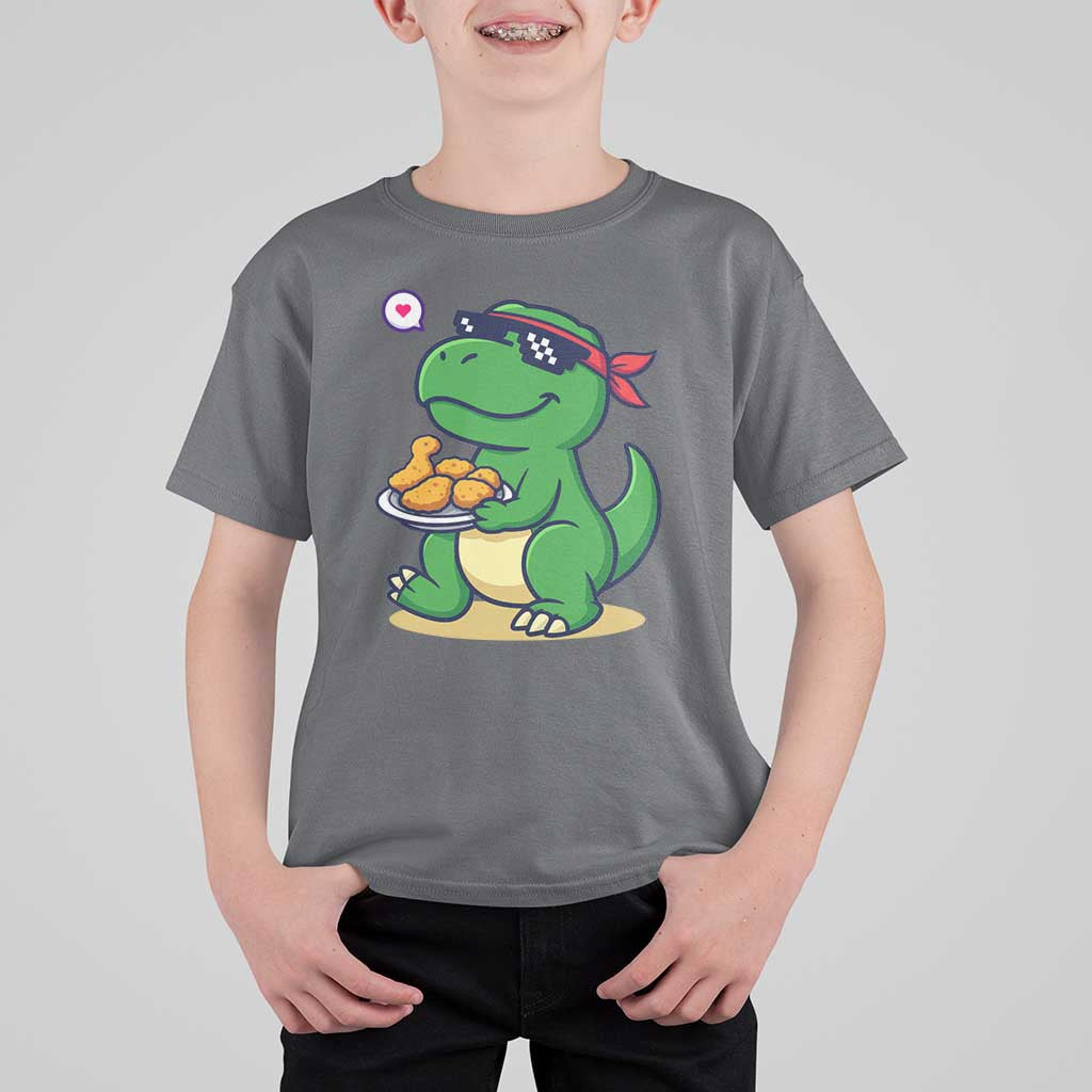 Cute Dinosaur Eating Chicken Nuggets T Shirt For Kid Food Humor Gift - Wonder Print Shop