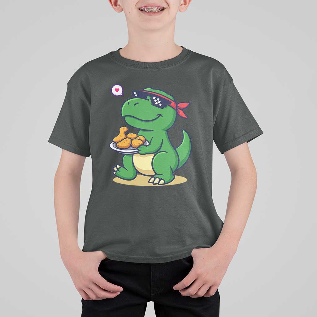 Cute Dinosaur Eating Chicken Nuggets T Shirt For Kid Food Humor Gift - Wonder Print Shop