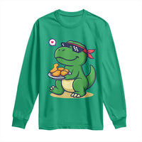 Cute Dinosaur Eating Chicken Nuggets Long Sleeve Shirt Food Humor Gift - Wonder Print Shop