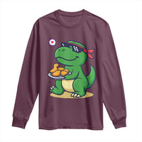 Cute Dinosaur Eating Chicken Nuggets Long Sleeve Shirt Food Humor Gift - Wonder Print Shop
