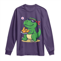 Cute Dinosaur Eating Chicken Nuggets Long Sleeve Shirt Food Humor Gift - Wonder Print Shop