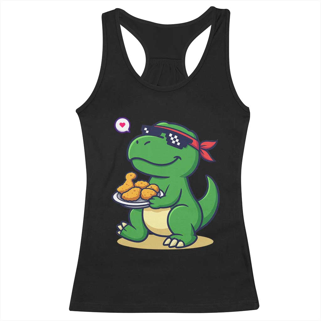 Cute Dinosaur Eating Chicken Nuggets Racerback Tank Top Food Humor Gift - Wonder Print Shop