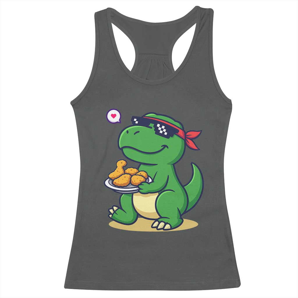 Cute Dinosaur Eating Chicken Nuggets Racerback Tank Top Food Humor Gift - Wonder Print Shop