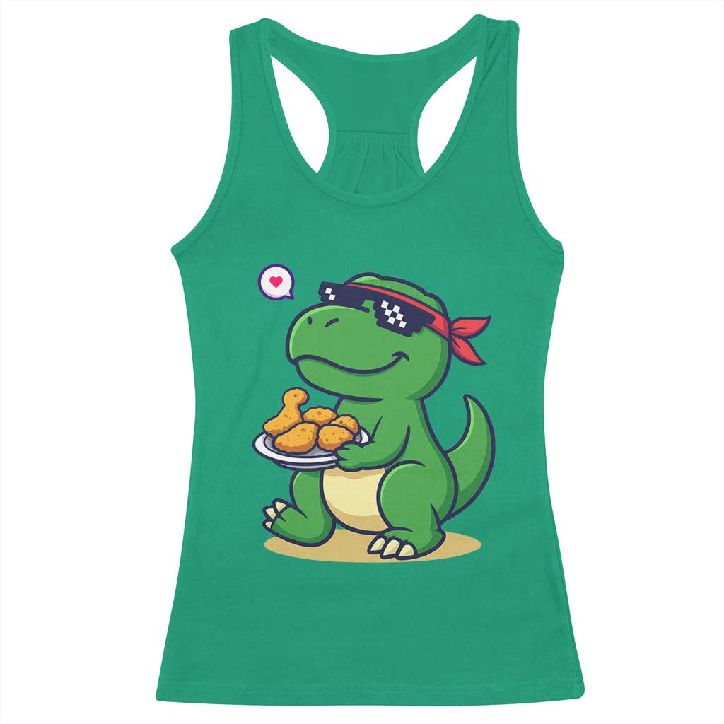 Cute Dinosaur Eating Chicken Nuggets Racerback Tank Top Food Humor Gift - Wonder Print Shop