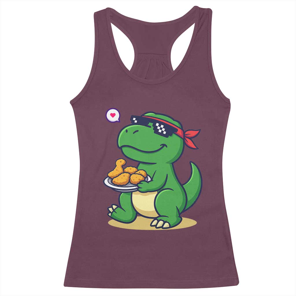 Cute Dinosaur Eating Chicken Nuggets Racerback Tank Top Food Humor Gift - Wonder Print Shop