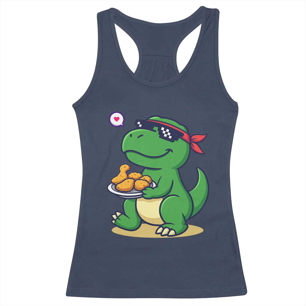 Cute Dinosaur Eating Chicken Nuggets Racerback Tank Top Food Humor Gift - Wonder Print Shop