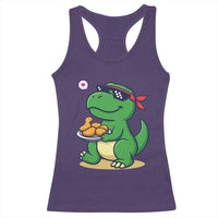 Cute Dinosaur Eating Chicken Nuggets Racerback Tank Top Food Humor Gift - Wonder Print Shop