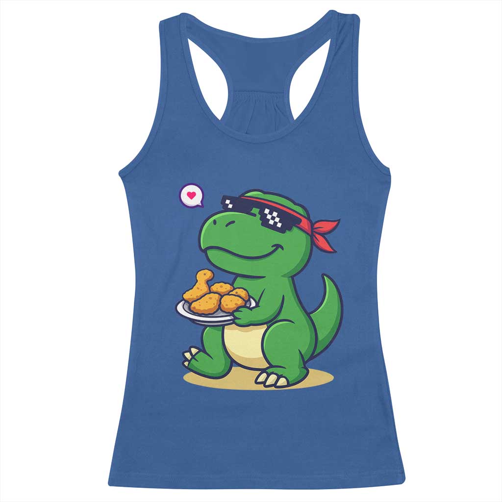 Cute Dinosaur Eating Chicken Nuggets Racerback Tank Top Food Humor Gift - Wonder Print Shop