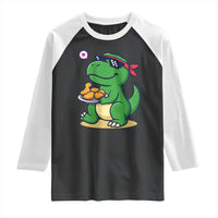 Cute Dinosaur Eating Chicken Nuggets Raglan Shirt Food Humor Gift - Wonder Print Shop
