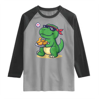 Cute Dinosaur Eating Chicken Nuggets Raglan Shirt Food Humor Gift - Wonder Print Shop