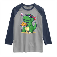 Cute Dinosaur Eating Chicken Nuggets Raglan Shirt Food Humor Gift - Wonder Print Shop