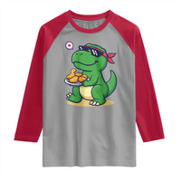 Cute Dinosaur Eating Chicken Nuggets Raglan Shirt Food Humor Gift - Wonder Print Shop