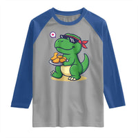 Cute Dinosaur Eating Chicken Nuggets Raglan Shirt Food Humor Gift - Wonder Print Shop