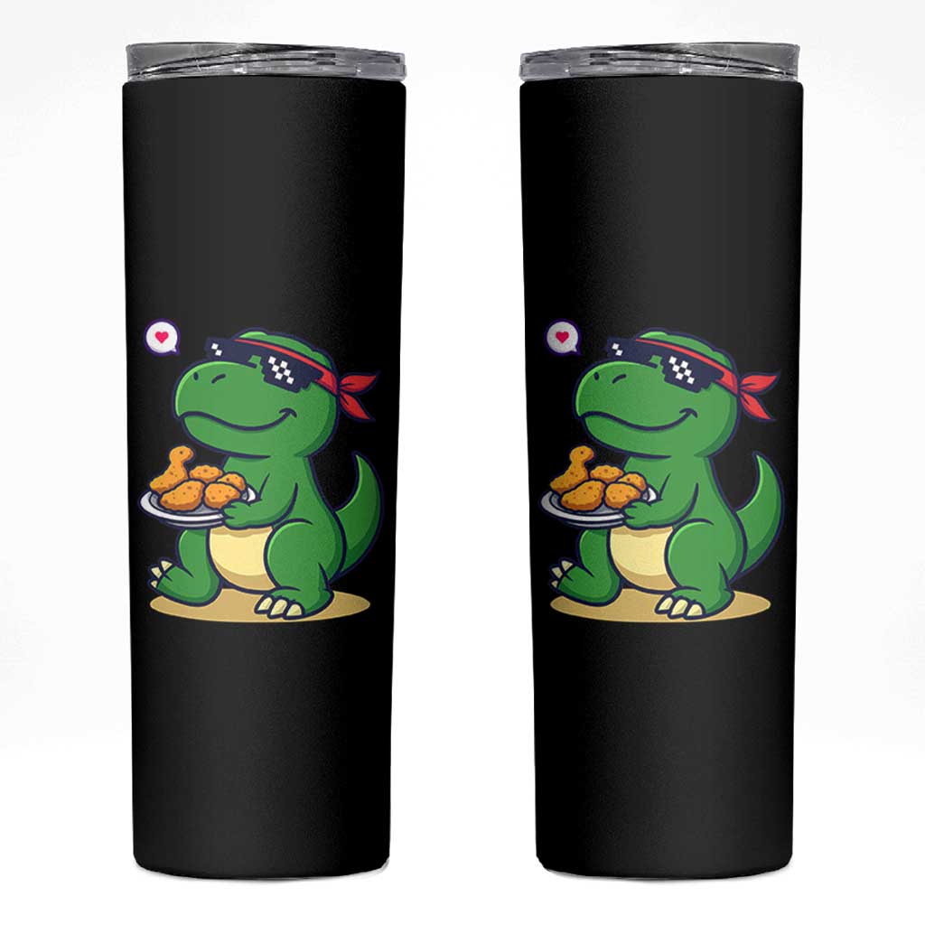 Cute Dinosaur Eating Chicken Nuggets Skinny Tumbler Food Humor Gift