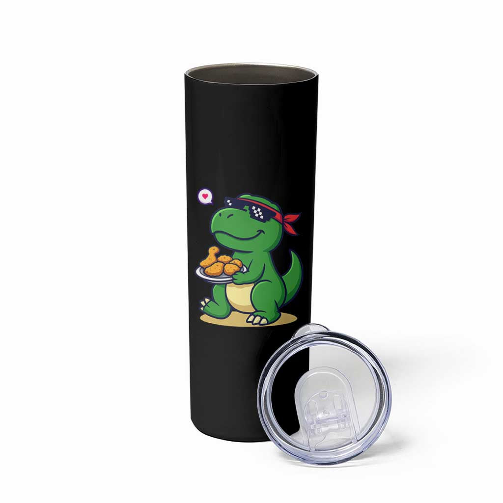 Cute Dinosaur Eating Chicken Nuggets Skinny Tumbler Food Humor Gift