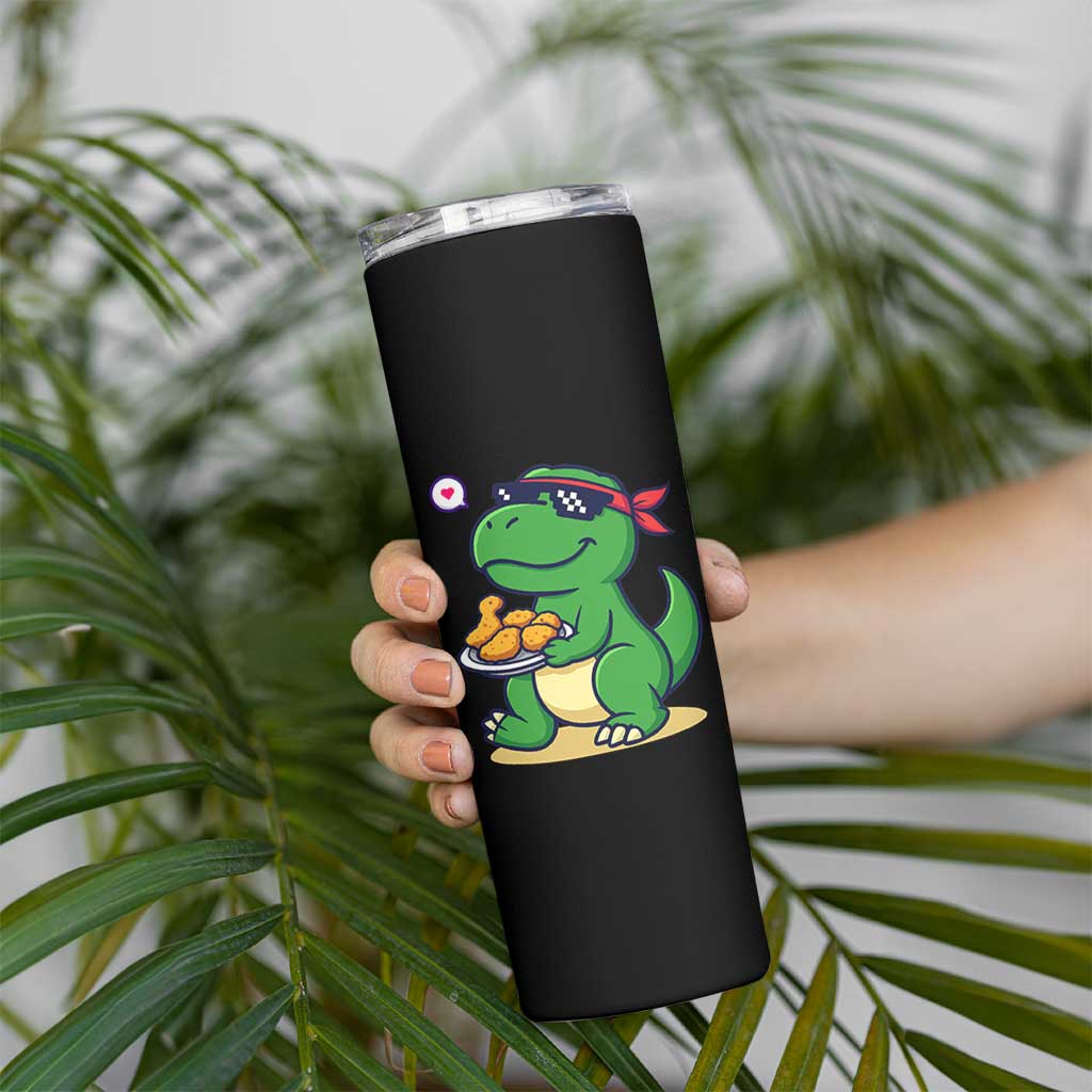 Cute Dinosaur Eating Chicken Nuggets Skinny Tumbler Food Humor Gift