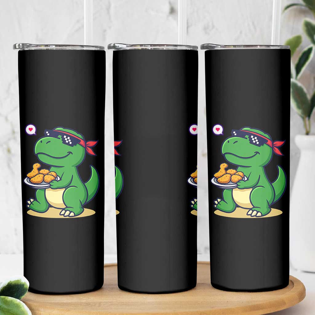 Cute Dinosaur Eating Chicken Nuggets Skinny Tumbler Food Humor Gift