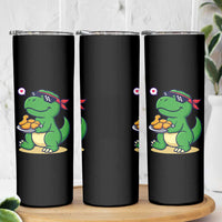 Cute Dinosaur Eating Chicken Nuggets Skinny Tumbler Food Humor Gift