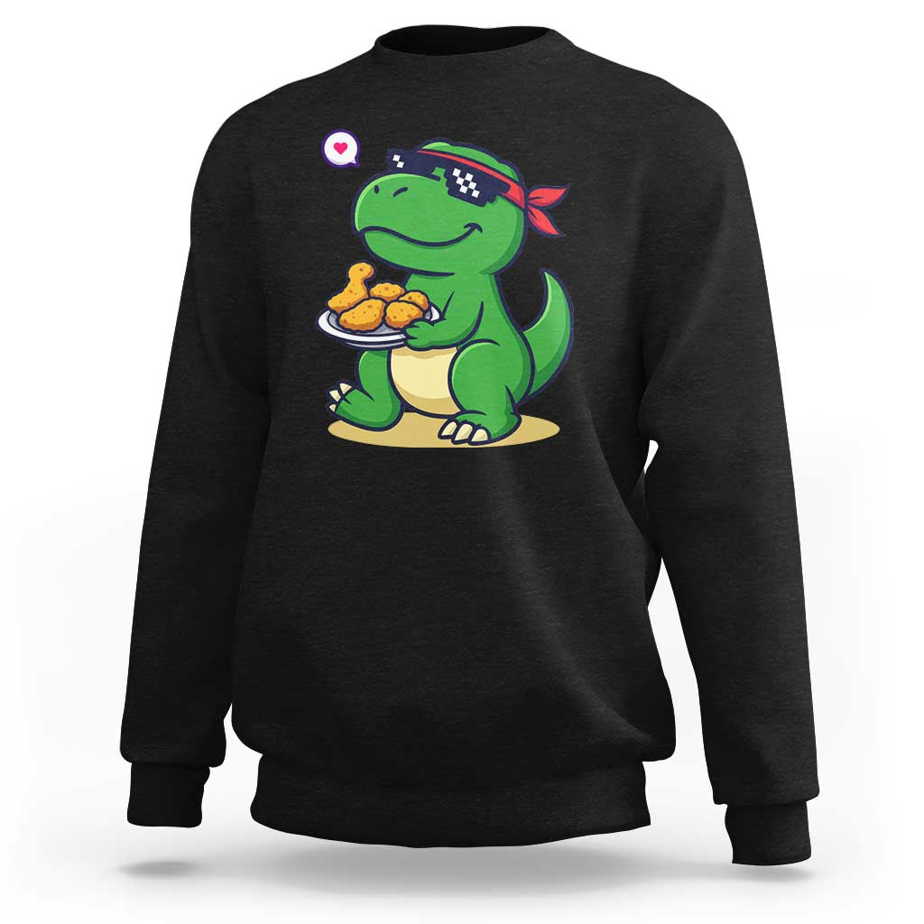 Cute Dinosaur Eating Chicken Nuggets Sweatshirt Food Humor Gift - Wonder Print Shop