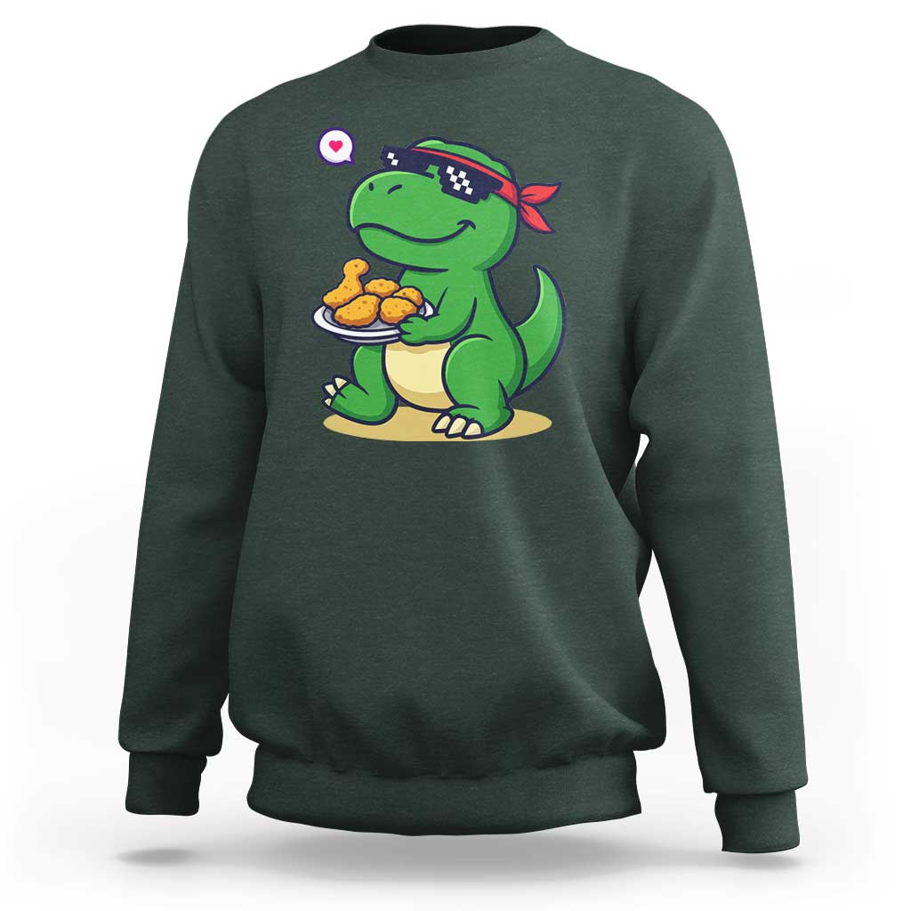 Cute Dinosaur Eating Chicken Nuggets Sweatshirt Food Humor Gift - Wonder Print Shop