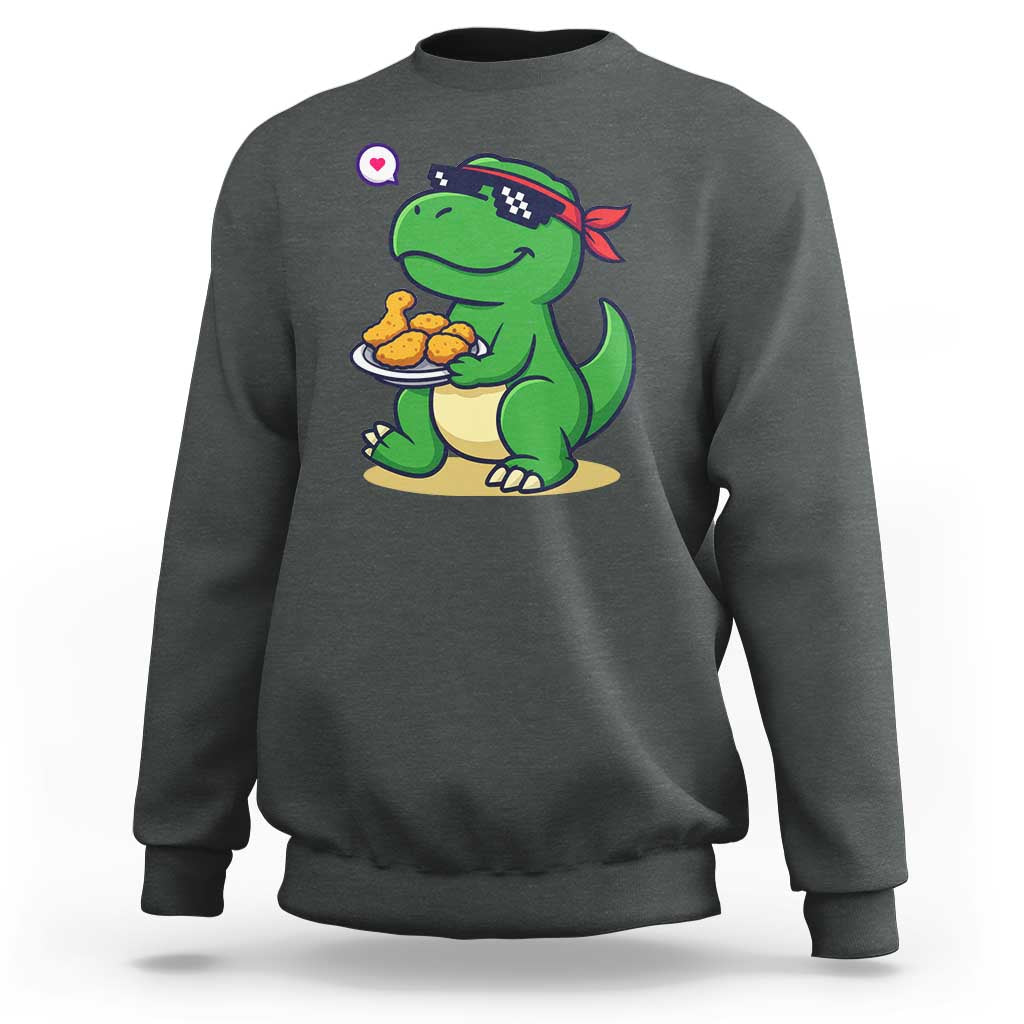 Cute Dinosaur Eating Chicken Nuggets Sweatshirt Food Humor Gift - Wonder Print Shop