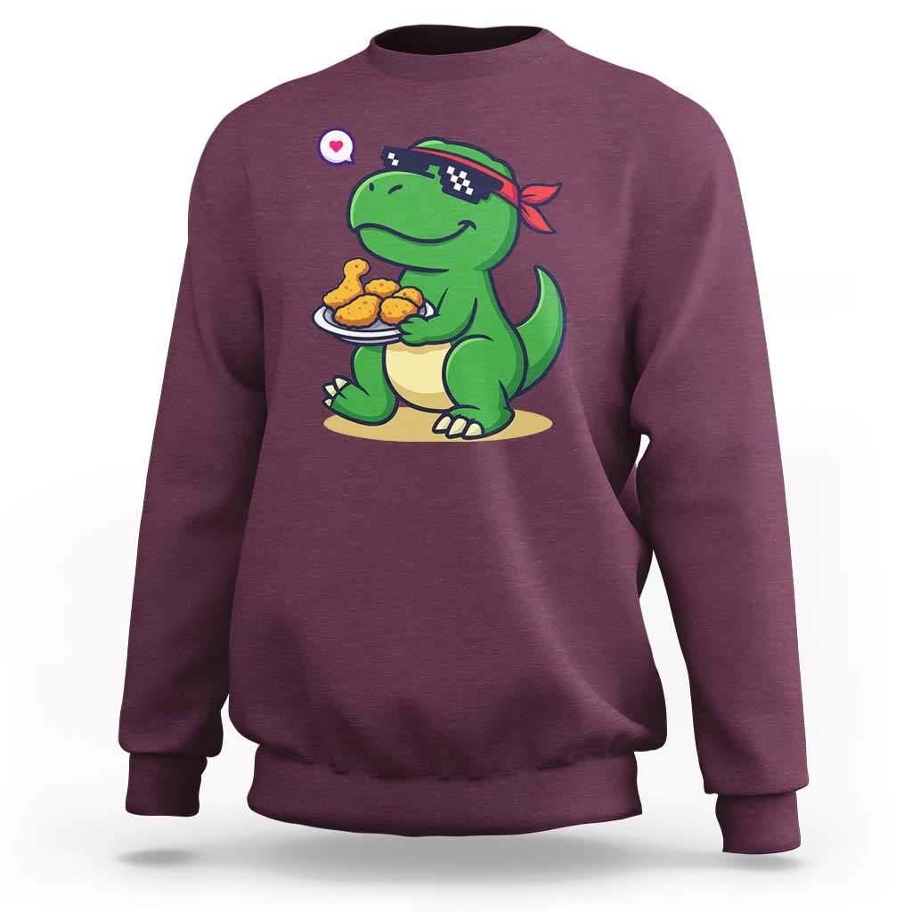 Cute Dinosaur Eating Chicken Nuggets Sweatshirt Food Humor Gift - Wonder Print Shop