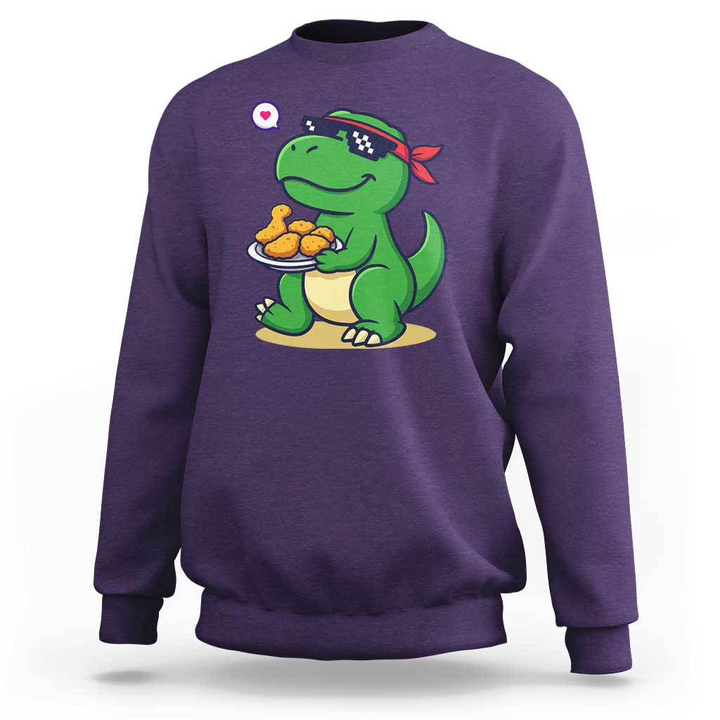Cute Dinosaur Eating Chicken Nuggets Sweatshirt Food Humor Gift - Wonder Print Shop