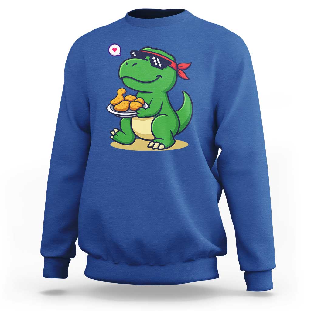 Cute Dinosaur Eating Chicken Nuggets Sweatshirt Food Humor Gift - Wonder Print Shop