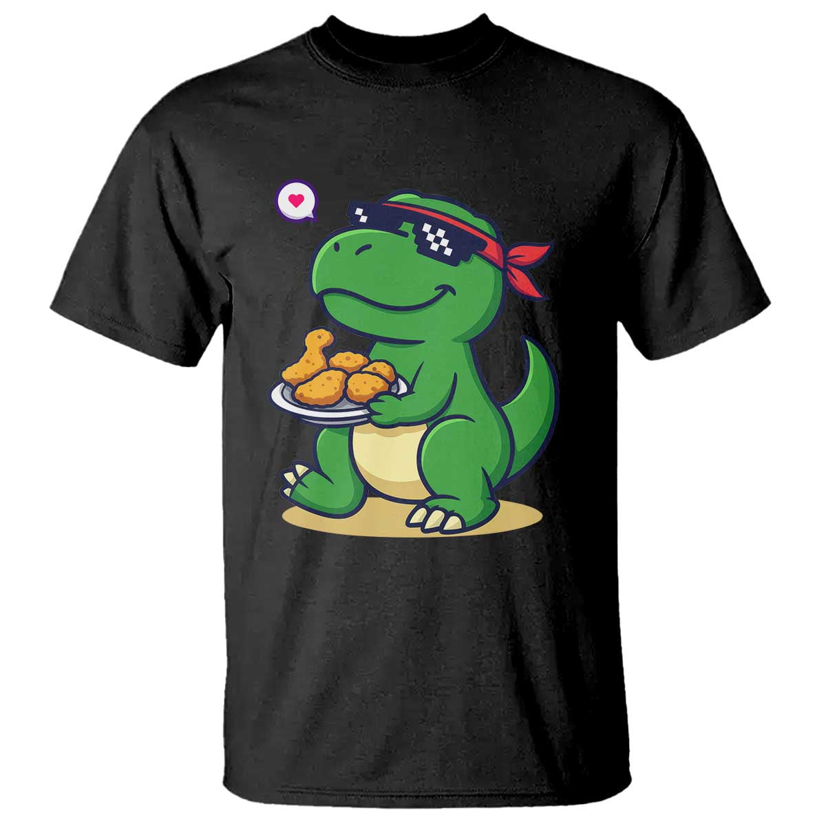 Cute Dinosaur Eating Chicken Nuggets T Shirt Food Humor Gift - Wonder Print Shop