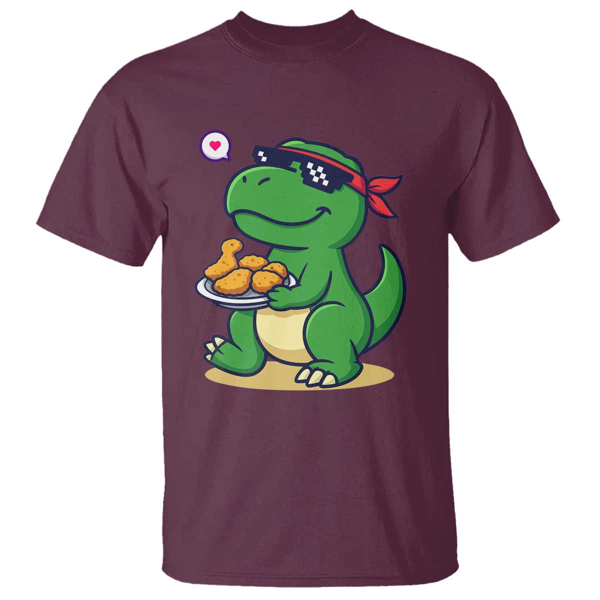 Cute Dinosaur Eating Chicken Nuggets T Shirt Food Humor Gift - Wonder Print Shop