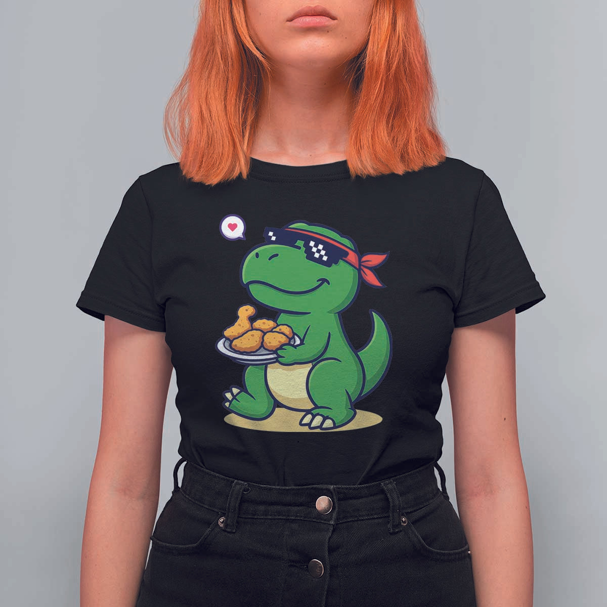 Cute Dinosaur Eating Chicken Nuggets T Shirt For Women Food Humor Gift - Wonder Print Shop