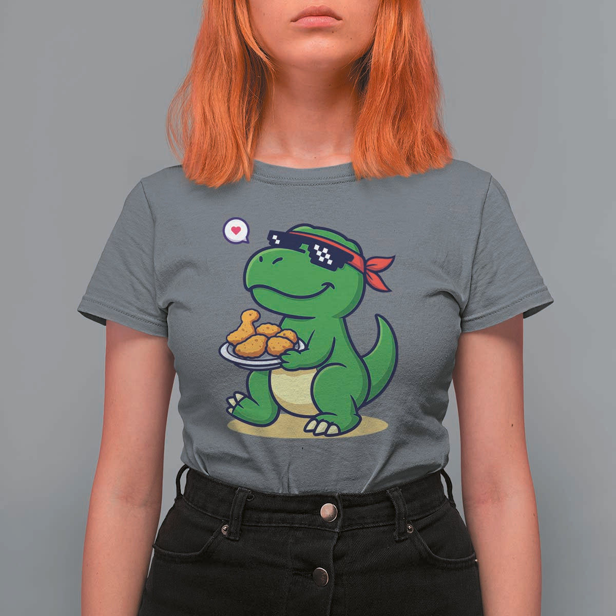 Cute Dinosaur Eating Chicken Nuggets T Shirt For Women Food Humor Gift - Wonder Print Shop