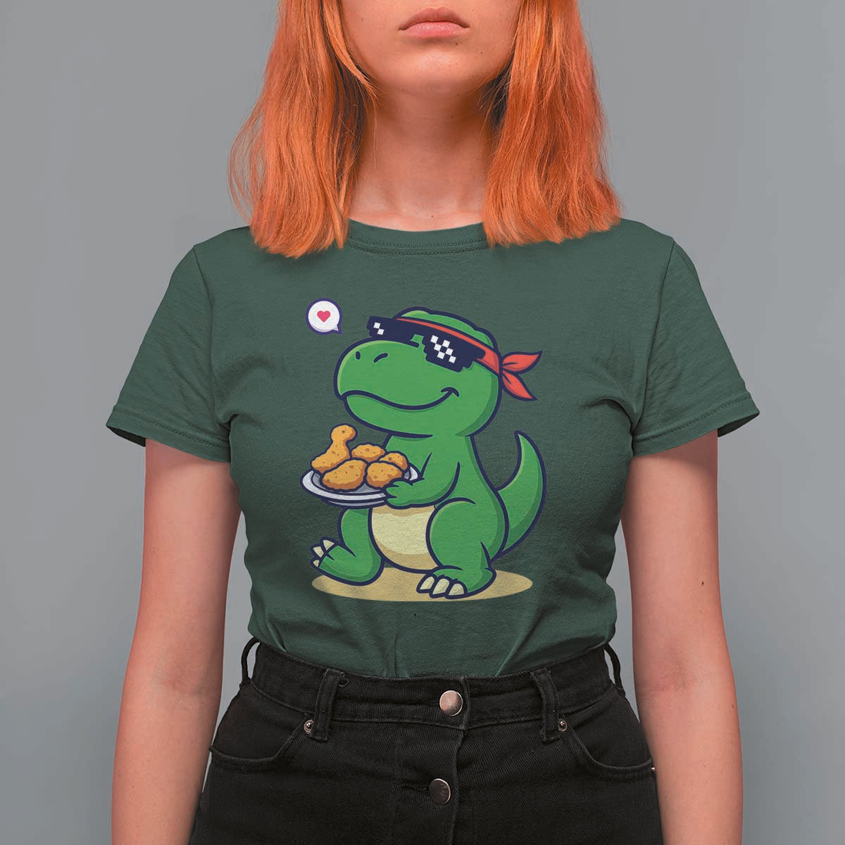 Cute Dinosaur Eating Chicken Nuggets T Shirt For Women Food Humor Gift - Wonder Print Shop