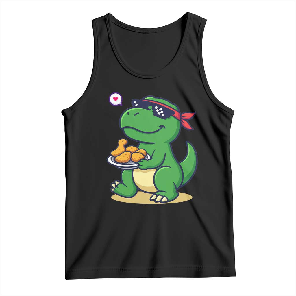 Cute Dinosaur Eating Chicken Nuggets Tank Top Food Humor Gift - Wonder Print Shop