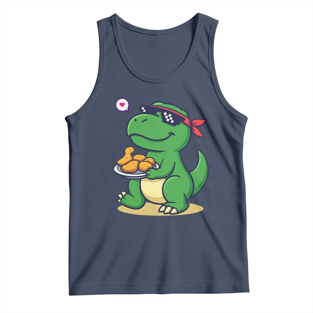 Cute Dinosaur Eating Chicken Nuggets Tank Top Food Humor Gift - Wonder Print Shop