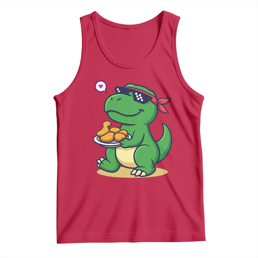 Cute Dinosaur Eating Chicken Nuggets Tank Top Food Humor Gift - Wonder Print Shop