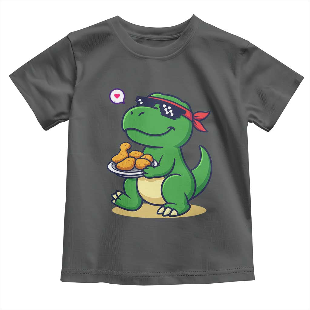 Cute Dinosaur Eating Chicken Nuggets Toddler T Shirt Food Humor Gift - Wonder Print Shop